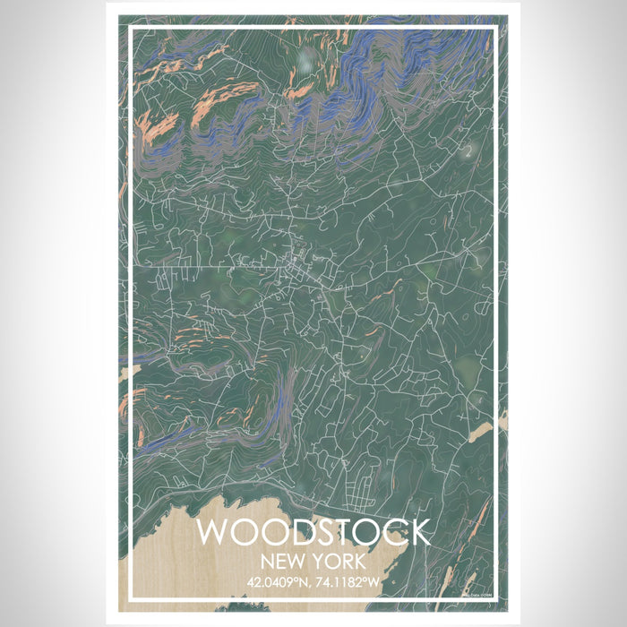 Woodstock New York Map Print Portrait Orientation in Afternoon Style With Shaded Background