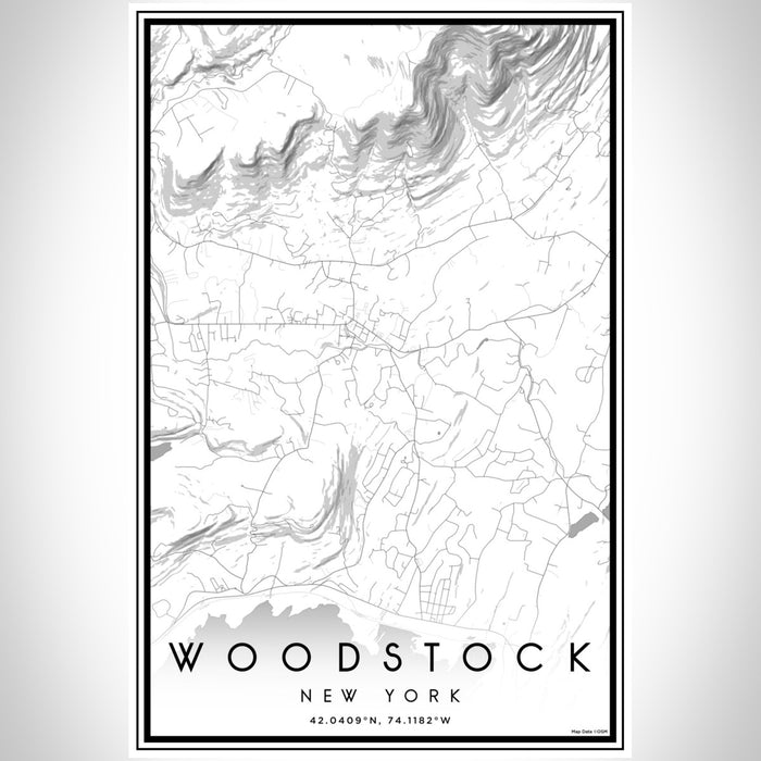 Woodstock New York Map Print Portrait Orientation in Classic Style With Shaded Background