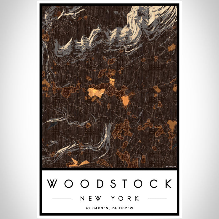 Woodstock New York Map Print Portrait Orientation in Ember Style With Shaded Background
