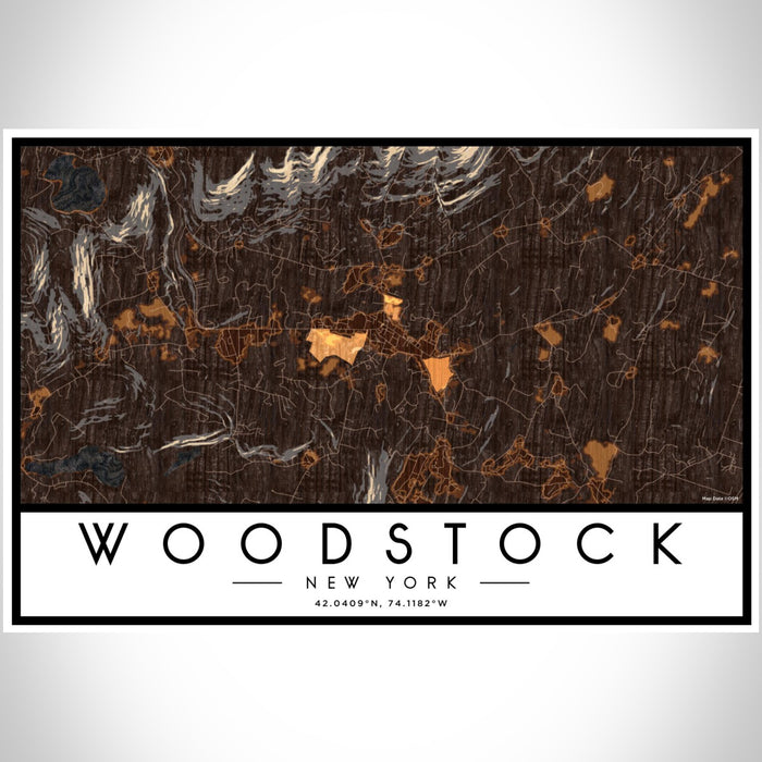Woodstock New York Map Print Landscape Orientation in Ember Style With Shaded Background