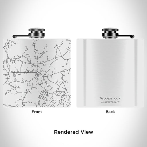 Rendered View of Woodstock New York Map Engraving on 6oz Stainless Steel Flask in White