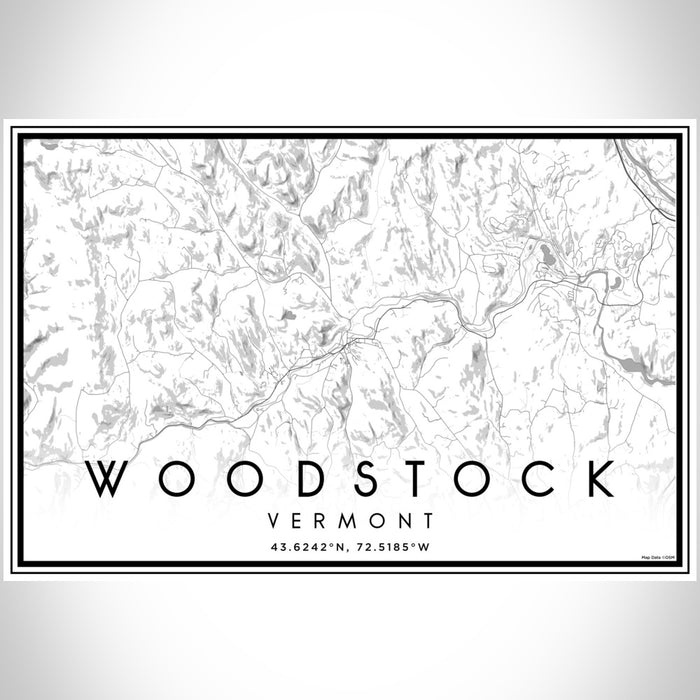 Woodstock Vermont Map Print Landscape Orientation in Classic Style With Shaded Background