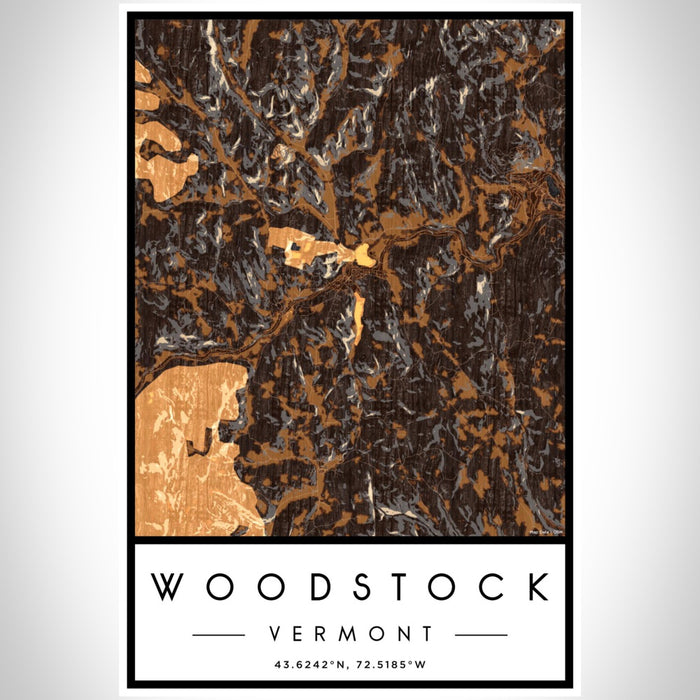 Woodstock Vermont Map Print Portrait Orientation in Ember Style With Shaded Background