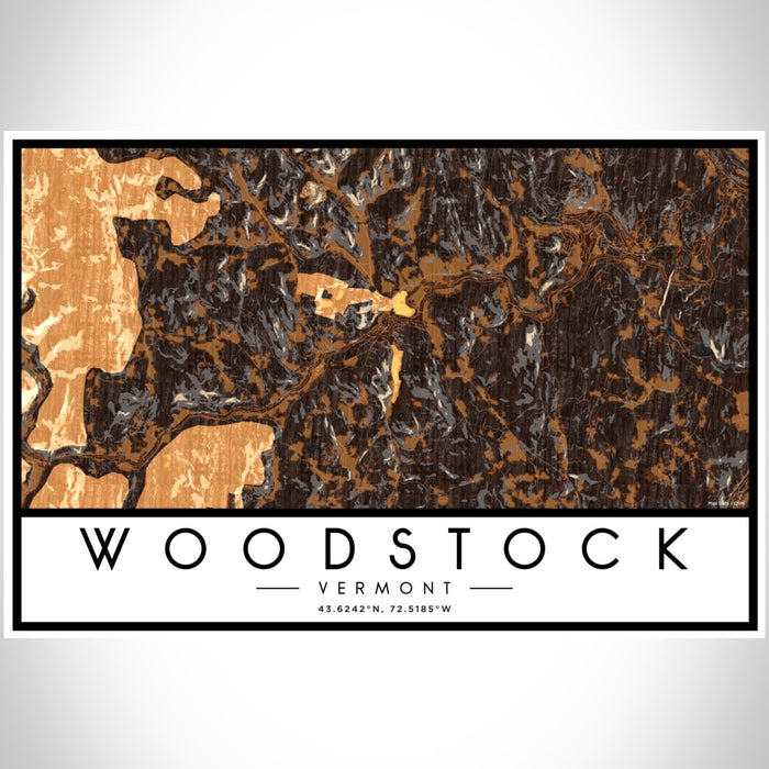 Woodstock Vermont Map Print Landscape Orientation in Ember Style With Shaded Background