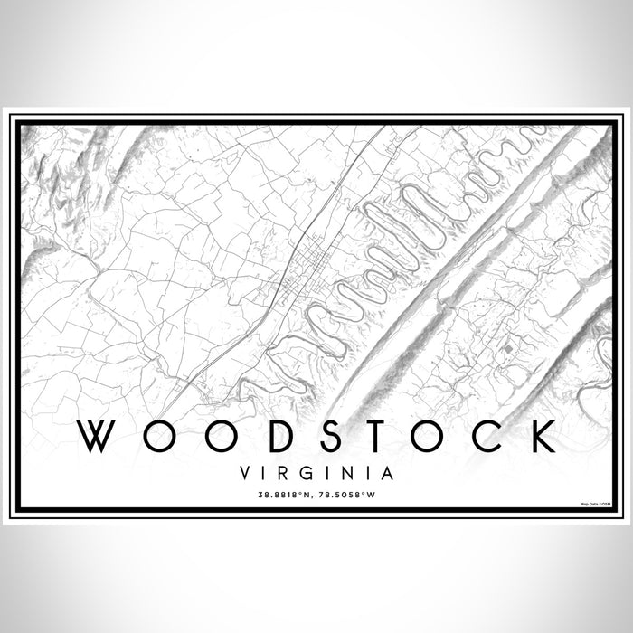Woodstock Virginia Map Print Landscape Orientation in Classic Style With Shaded Background