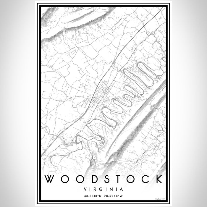 Woodstock Virginia Map Print Portrait Orientation in Classic Style With Shaded Background