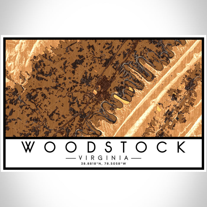 Woodstock Virginia Map Print Landscape Orientation in Ember Style With Shaded Background