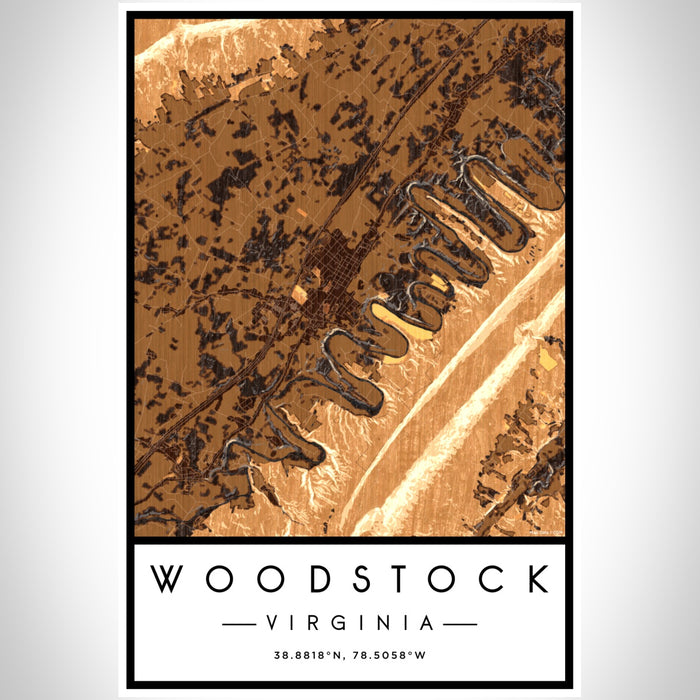 Woodstock Virginia Map Print Portrait Orientation in Ember Style With Shaded Background