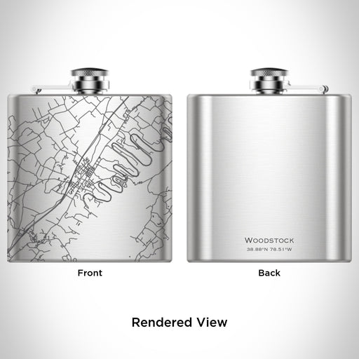 Rendered View of Woodstock Virginia Map Engraving on 6oz Stainless Steel Flask