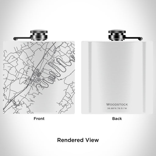 Rendered View of Woodstock Virginia Map Engraving on 6oz Stainless Steel Flask in White