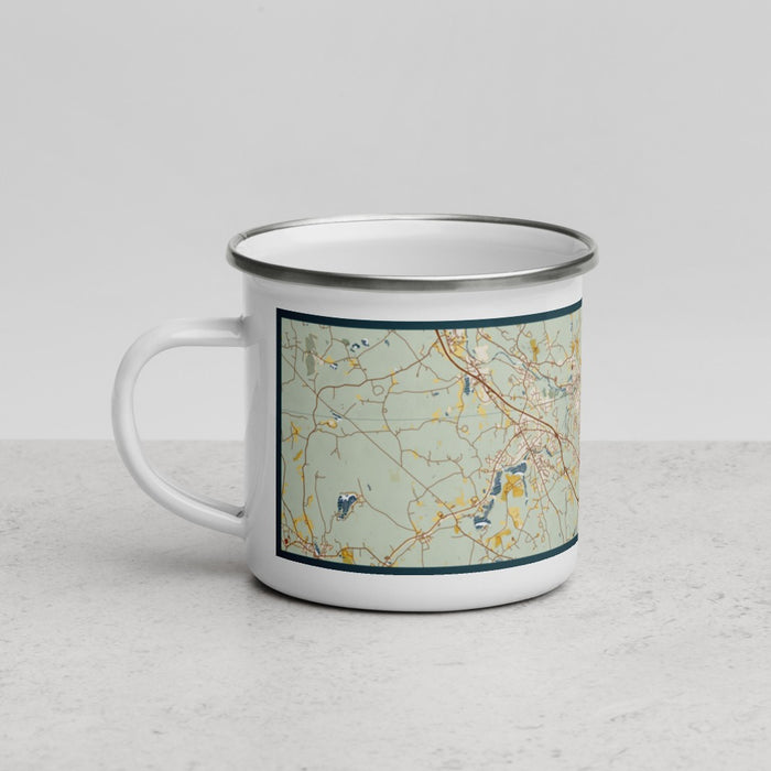 Left View Custom Woonsocket Rhode Island Map Enamel Mug in Woodblock