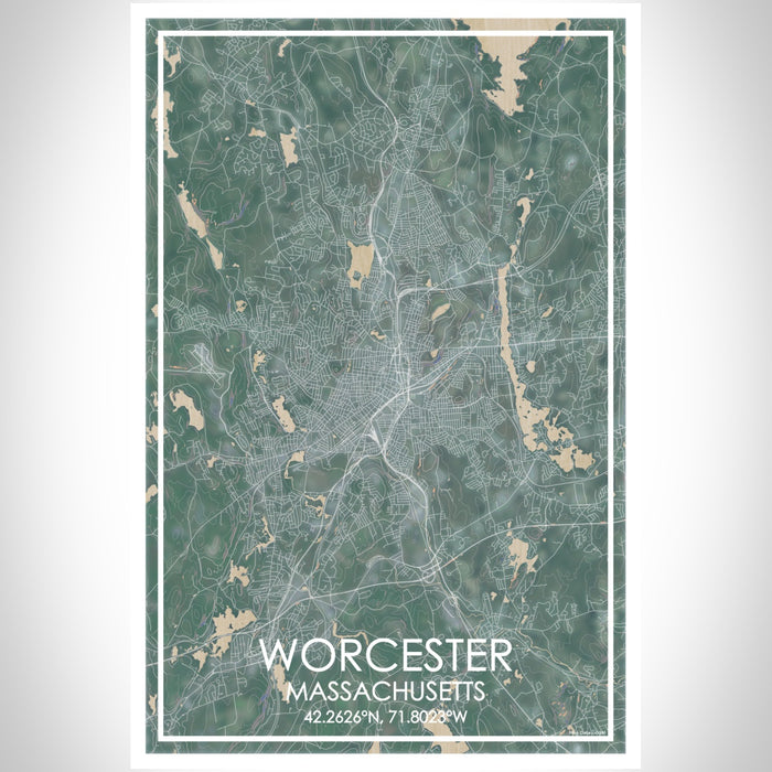 Worcester Massachusetts Map Print Portrait Orientation in Afternoon Style With Shaded Background