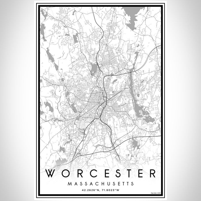 Worcester Massachusetts Map Print Portrait Orientation in Classic Style With Shaded Background