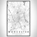 Worcester Massachusetts Map Print Portrait Orientation in Classic Style With Shaded Background