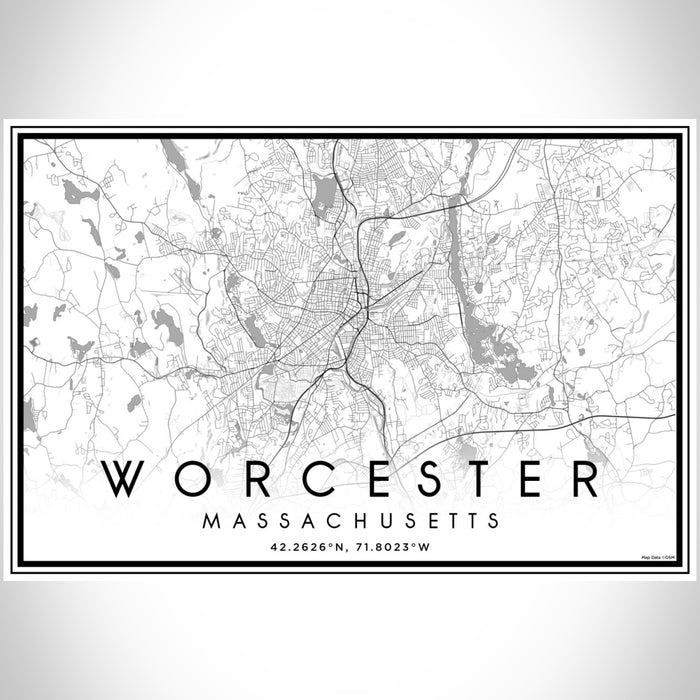 Worcester Massachusetts Map Print Landscape Orientation in Classic Style With Shaded Background