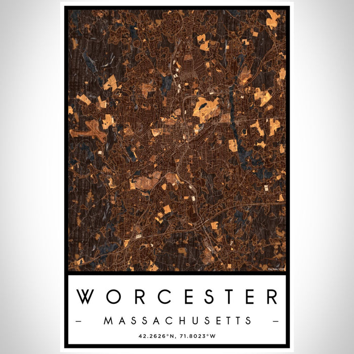 Worcester Massachusetts Map Print Portrait Orientation in Ember Style With Shaded Background