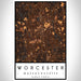 Worcester Massachusetts Map Print Portrait Orientation in Ember Style With Shaded Background