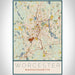 Worcester Massachusetts Map Print Portrait Orientation in Woodblock Style With Shaded Background