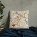 Custom Worcester Massachusetts Map Throw Pillow in Woodblock on Bedding Against Wall