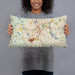 Person holding 20x12 Custom Worcester Massachusetts Map Throw Pillow in Woodblock