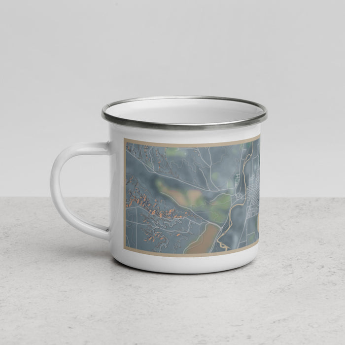 Left View Custom Worland Wyoming Map Enamel Mug in Afternoon