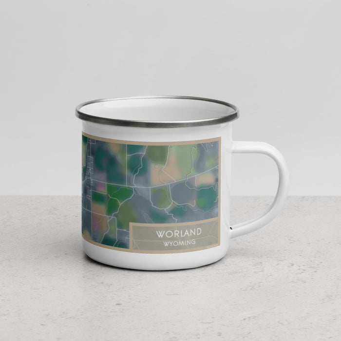 Right View Custom Worland Wyoming Map Enamel Mug in Afternoon