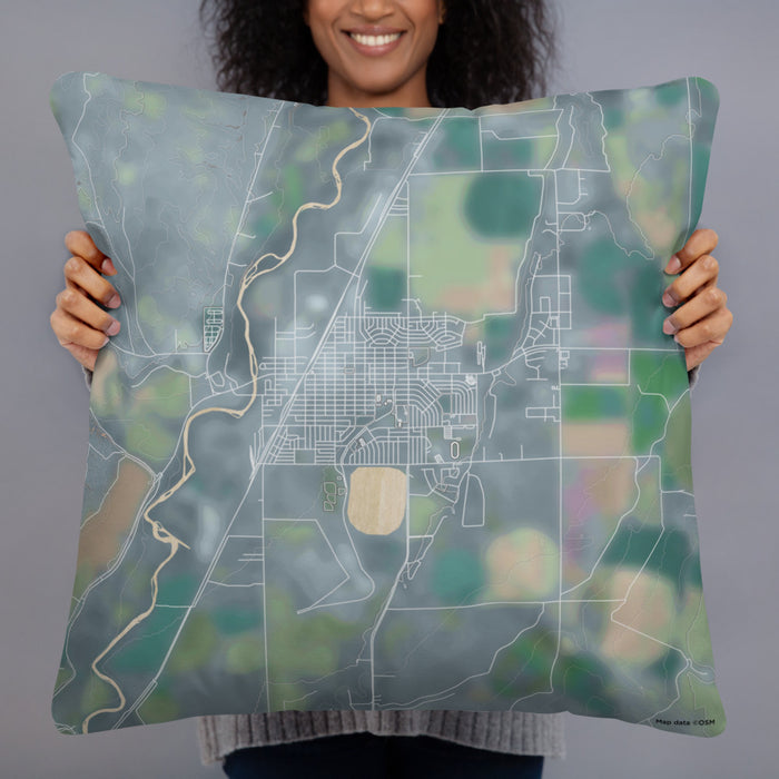 Person holding 22x22 Custom Worland Wyoming Map Throw Pillow in Afternoon