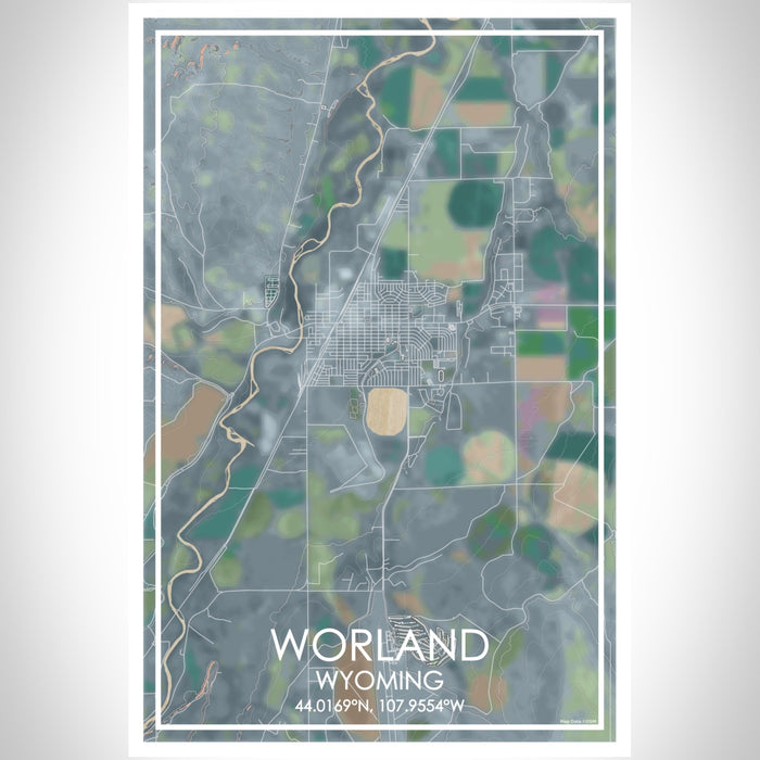Worland Wyoming Map Print Portrait Orientation in Afternoon Style With Shaded Background