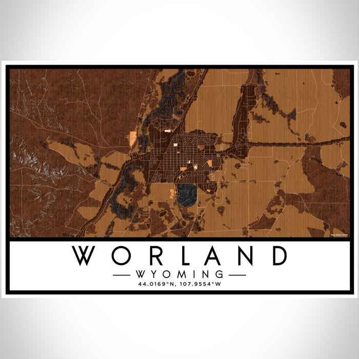 Worland Wyoming Map Print Landscape Orientation in Ember Style With Shaded Background