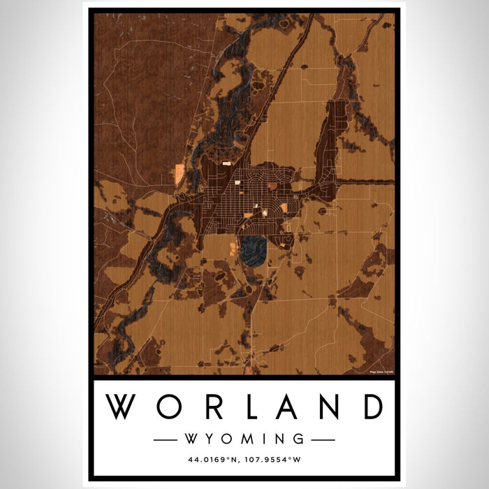 Worland Wyoming Map Print Portrait Orientation in Ember Style With Shaded Background
