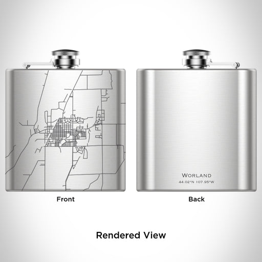 Rendered View of Worland Wyoming Map Engraving on 6oz Stainless Steel Flask