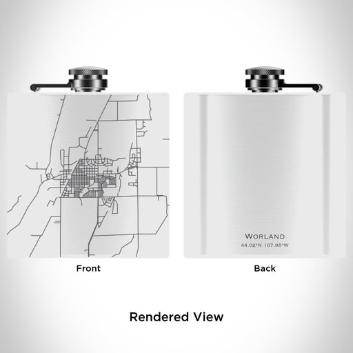 Rendered View of Worland Wyoming Map Engraving on 6oz Stainless Steel Flask in White