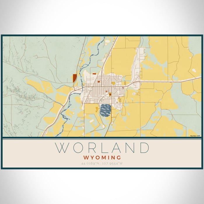 Worland Wyoming Map Print Landscape Orientation in Woodblock Style With Shaded Background