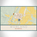 Worland Wyoming Map Print Landscape Orientation in Woodblock Style With Shaded Background