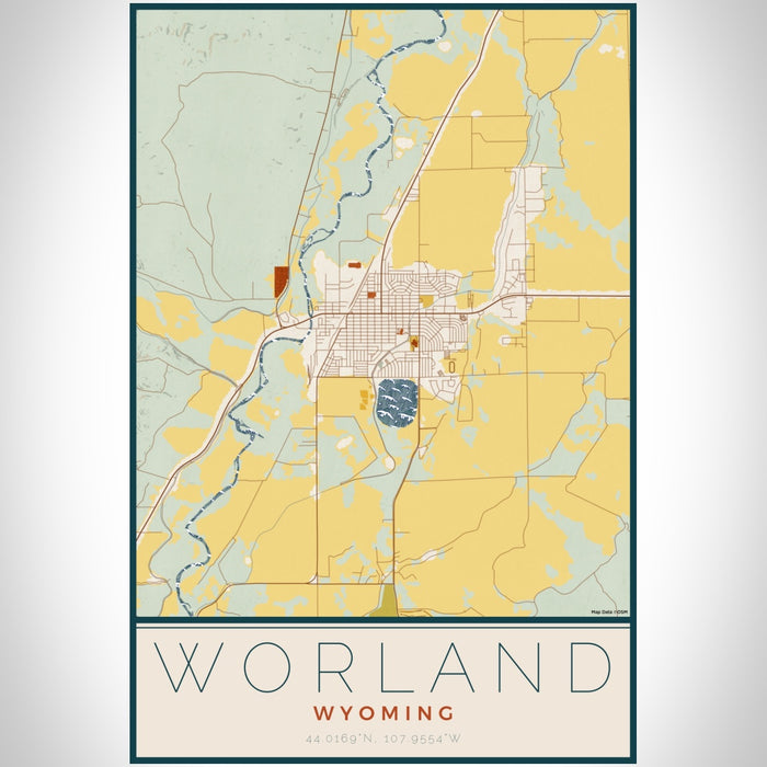 Worland Wyoming Map Print Portrait Orientation in Woodblock Style With Shaded Background