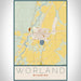 Worland Wyoming Map Print Portrait Orientation in Woodblock Style With Shaded Background