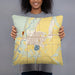 Person holding 18x18 Custom Worland Wyoming Map Throw Pillow in Woodblock