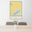 24x36 Worley Idaho Map Print Portrait Orientation in Woodblock Style Behind 2 Chairs Table and Potted Plant