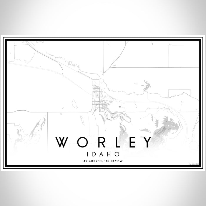 Worley Idaho Map Print Landscape Orientation in Classic Style With Shaded Background
