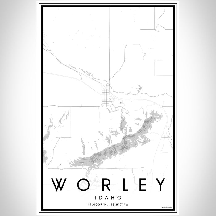Worley Idaho Map Print Portrait Orientation in Classic Style With Shaded Background
