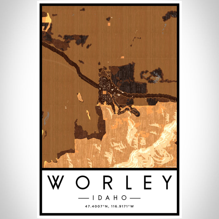 Worley Idaho Map Print Portrait Orientation in Ember Style With Shaded Background