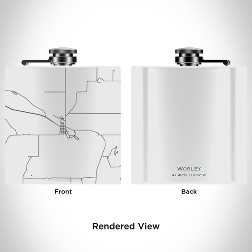 Rendered View of Worley Idaho Map Engraving on 6oz Stainless Steel Flask in White