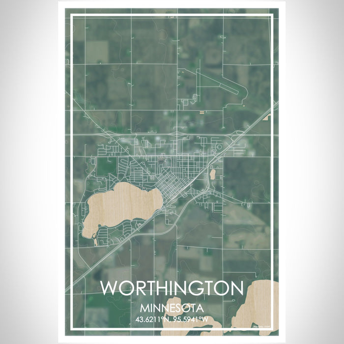 Worthington Minnesota Map Print Portrait Orientation in Afternoon Style With Shaded Background