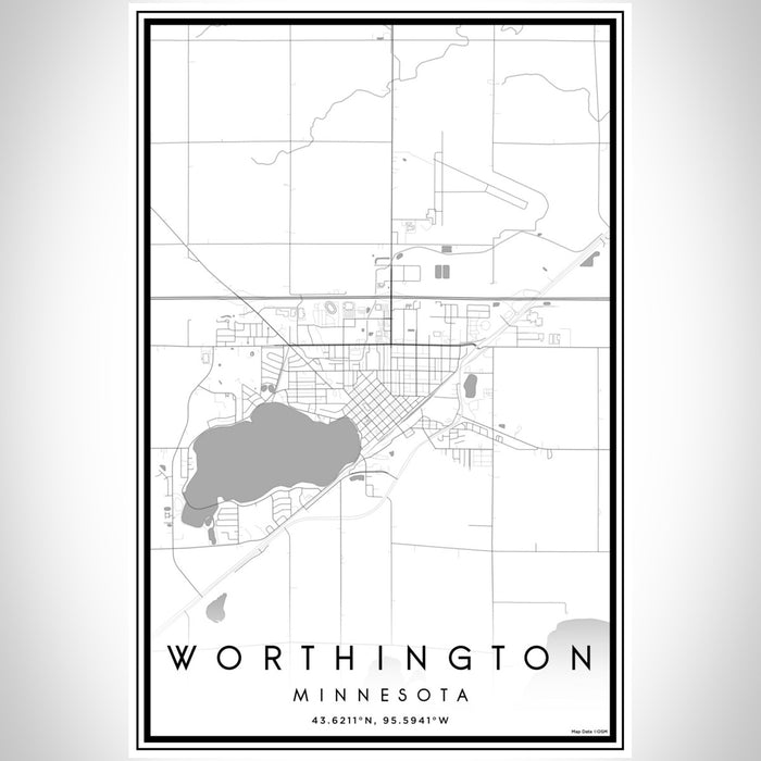 Worthington Minnesota Map Print Portrait Orientation in Classic Style With Shaded Background