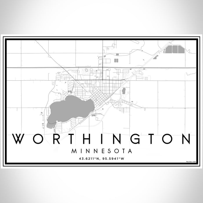 Worthington Minnesota Map Print Landscape Orientation in Classic Style With Shaded Background
