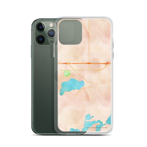 Custom Worthington Minnesota Map Phone Case in Watercolor on Table with Laptop and Plant