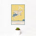 12x18 Worthington Minnesota Map Print Portrait Orientation in Woodblock Style With Small Cactus Plant in White Planter