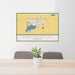 24x36 Worthington Minnesota Map Print Landscape Orientation in Woodblock Style Behind 2 Chairs Table and Potted Plant