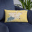 Custom Worthington Minnesota Map Throw Pillow in Woodblock on Blue Colored Chair