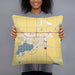 Person holding 18x18 Custom Worthington Minnesota Map Throw Pillow in Woodblock